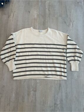 Madewell Cream Sweater with Olive Stripes